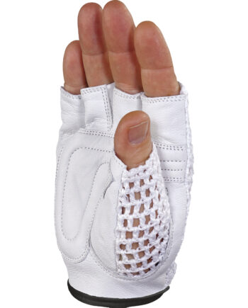 RĘKAWICA BEZ PALCÓW ZE SKÓRY JAGNIĘCEJ, STRONA GRZBIETOWA DZIANINA AŻUROWA Z BAWEŁNY