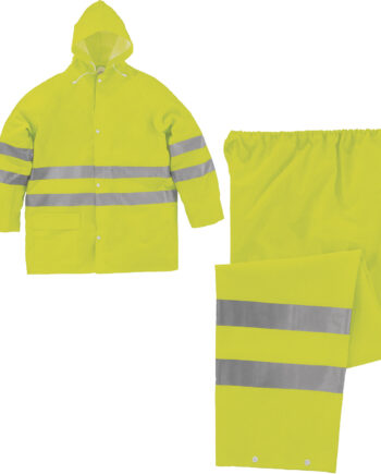 ODBLASKOWY KOMPLET PRZECIWDESZCZOWY Z POLIESTRU POWLEKANY PU/PVC