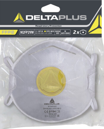ZESTAW 2 PÓŁMASEK FFP2 KSZTŚT WYPUKŁY Z ZAWOREM - OPARY ORGANICZNE - PYŁ DOLOMITOWY