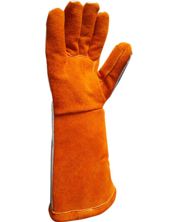 RĘKAWICA SPAWALNICZA Z DWOINY BYDLĘCEJ, STRONA GRZBIETOWA ALUMINIZOWANA